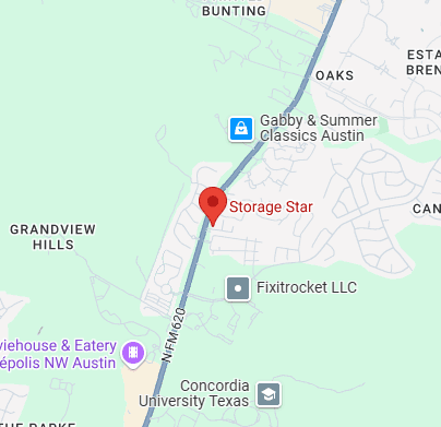 Map showing location of Storage Star North FM 620 in Austin, Texas